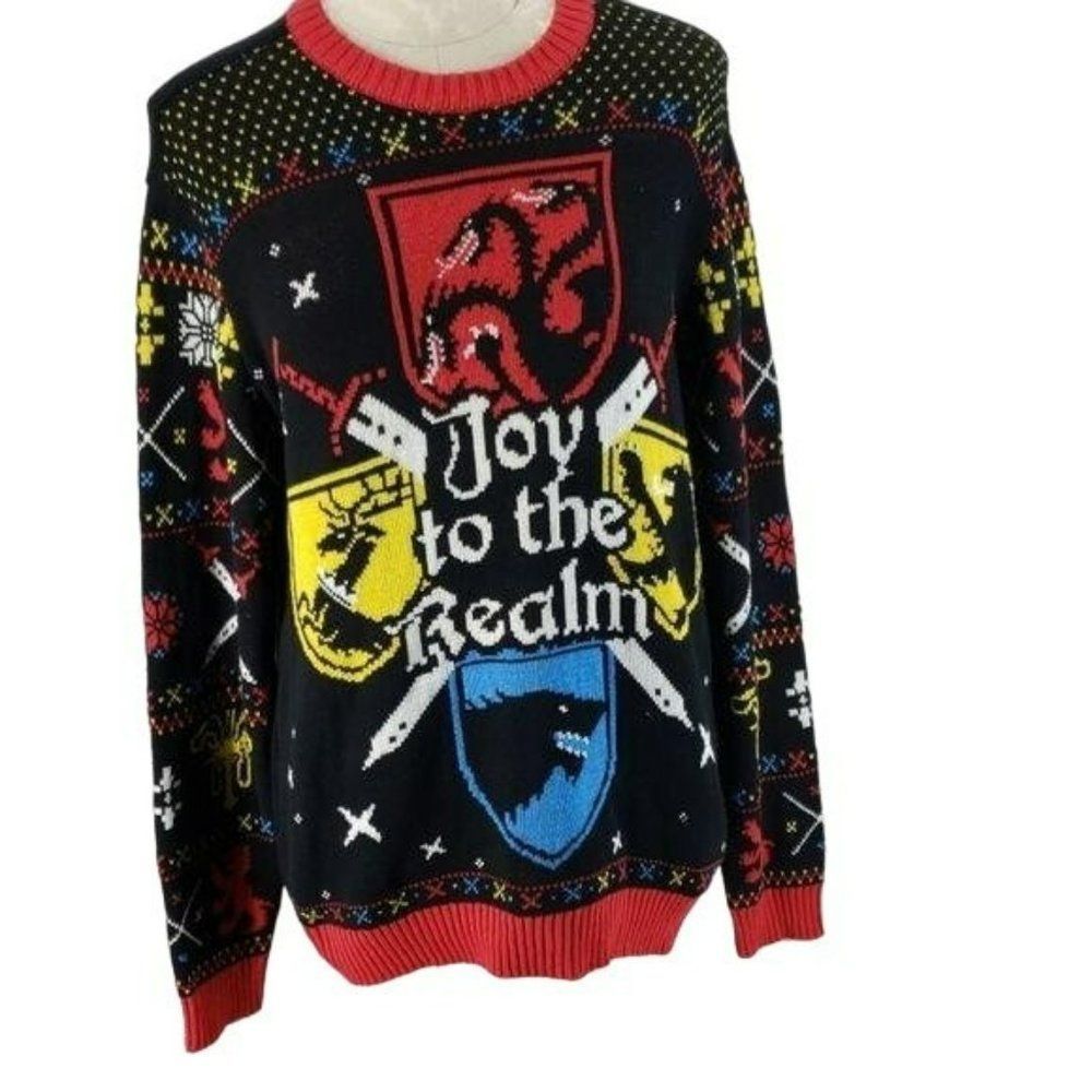 Game‎ Of Thrones Ugly Christmas medium black knit long sleeve crests Joy Sweater